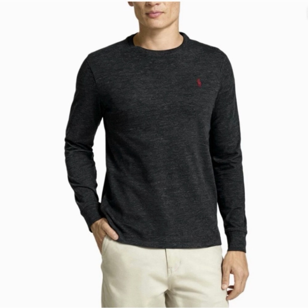 Polo by Ralph Lauren Charcoal Crewneck Long-Sleeve Shirt with Red Pony